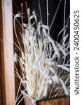 Small photo of wheat chaff in a decorative box by a window