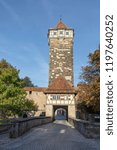 Small photo of Roeder gate at the town wall gives entrance to Rothenburg ob der Tauber in Germany