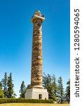 Small photo of North America, Oregon, Clatsop County, Astoria, Columbia River, Coxcomb Hill. Built in 1926, Astoria Column has Interior spiral staircase.