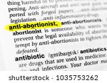 Small photo of Highlighted English word "anti abortionist" and its definition in the dictionary.