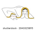 cute person and cat lying on... | Shutterstock .eps vector #2043325895