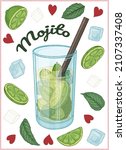 cocktail mojito with lime  mint ... | Shutterstock .eps vector #2107337408