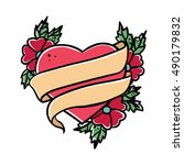 tattoo heart with ribbon. old... | Shutterstock .eps vector #490179832