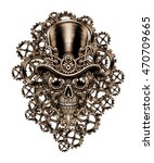 Steampunk Skull  In Hat And  ....