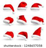 set of red santa claus hats... | Shutterstock . vector #1248657058