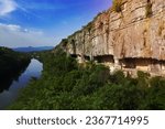 Small photo of Famous road with arch in the rock called "defile de Ruoms" et Ruoms, France, Europe