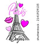 paris print t shirts and card.... | Shutterstock .eps vector #2141929135