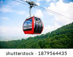 Cable car trip to viewpoints in the mountains. During the trip by cable car Tourists enjoy beautiful views and experience exciting.