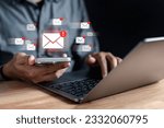 Small photo of Alert Email inbox and spam virus with warning caution for notification on internet letter security protect, junk and trash mail and compromised information.