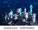Small photo of Business finance and investment concept, Capital gain world money economic growth. coin stack financial graph chart, market report on cash currency concept.