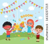 happy group of children have... | Shutterstock .eps vector #1613237215