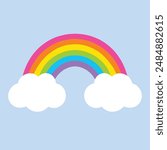 Vector colorful rainbow with white clouds is isolated on the background