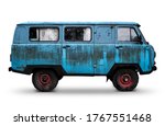 Old Retro Blue Dirty Van With...