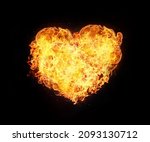 Heart Fire Flame Sparks Hot Explosion Burn Love Romance Hell Heat. Isolated on Black. Overlay Screen Effect.