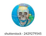 Small photo of Earth Globe with a superimposed skull where you can see America: concept of the end of the world. The skull symbolizes the calamities and catastrophes that will lead to the end of the world.