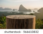 tree stump Chair with Sa-met-nang-she mountain views landmark in Phang nga ,Thailand.
