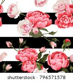 peony and roses vector seamless ... | Shutterstock .eps vector #796571578
