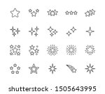 Stars flat line icons set. Starry night, falling star, firework, twinkle, glow, glitter burst vector illustrations. Outline signs for glossy material property. Pixel perfect. Editable Strokes.