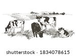vector cows on the field.... | Shutterstock .eps vector #1834078615