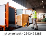 Workers unloading heavy box...