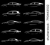 set of white silhouette car on... | Shutterstock .eps vector #793443532