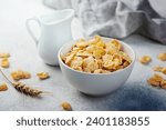 high angle breakfast corn flakes bowl with milk wheat. Resolution and high quality beautiful photo