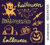 halloween hand drawn characters ... | Shutterstock .eps vector #485194705