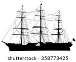 Silhouette Of Big Ship On White ...