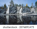 Ruskeala marble quarry. Karelia. Marble quarried in the north of Russia. Natural gray stone background