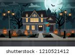 halloween decorated house.... | Shutterstock .eps vector #1210521412