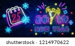 2019 happy new year neon text.... | Shutterstock .eps vector #1214970622