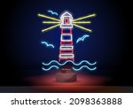 lighthouse neon sign. glowing... | Shutterstock .eps vector #2098363888