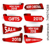 set of merry christmas ... | Shutterstock .eps vector #749074288