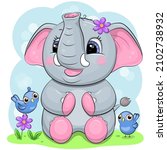 Cute Cartoon Elephant With...