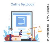 Law class online service or platform. Punishment and judgement education. Online textbook. Vector illustration in cartoon style