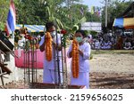 Small photo of Nong Bua Lamphu, Thailand -9 May 2022 : People performing a ceremony to worship a sacred object named Thao Wessuwan. that Thai Buddhists highly regarded in today's Asia, Thailand.