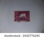 Small photo of INDONESIA-MARCH 03, 2024: Ermine on a postage stamp. Stamp printed in the Soviet Union. Short-tailed ferret on postage stamp.