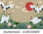 Background With Japanese Cranes ...