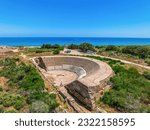 Small photo of Salamis Ruins which is located near the sea in Famagusta city of North Cyprus with its ancient site, roman columns, byzantine patterns, amphitheater.