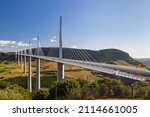 Small photo of Multi-span cable stayed Millau Viaduct across gorge valley of Tarn River, Aveyron Departement, France