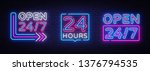 24 hours neon signboards set... | Shutterstock .eps vector #1376794535