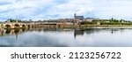 Small photo of Blois, Loire Valley, France: Blois skyline, hillside city on the shores of Loire River with Jacques Gabriel Blois bridge, capital of Loir-et-Cher department in central France