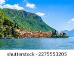 Beautiful Varena village on Lake Como riviera in Lombardy, Italy; old village on the shores of lake Como by the mountain