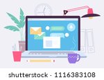 the laptop screen and working... | Shutterstock .eps vector #1116383108