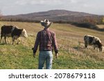 Adult Man Farmer Wearing Cowboy ...