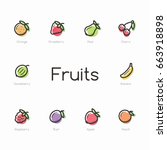 set of colorful fruit icons... | Shutterstock .eps vector #663918898