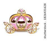 Beautiful princess carriage decorated with pink jewels Fabulous carriage vector illustration isolated on white background.