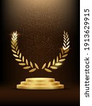 golden podium with laurel... | Shutterstock .eps vector #1913629915