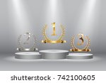 winner background with golden ... | Shutterstock .eps vector #742100605