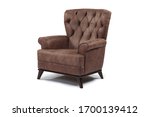 brown armchair chesterfield Isolated on White Background. corner view